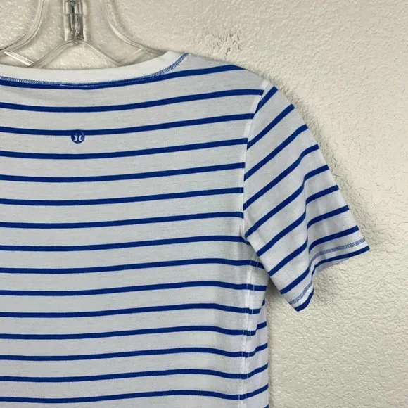 Lululemon Every Yogi Tee Shirt Size 2 Deauville Stripe Blue White Love Tee - Picture 4 of 7